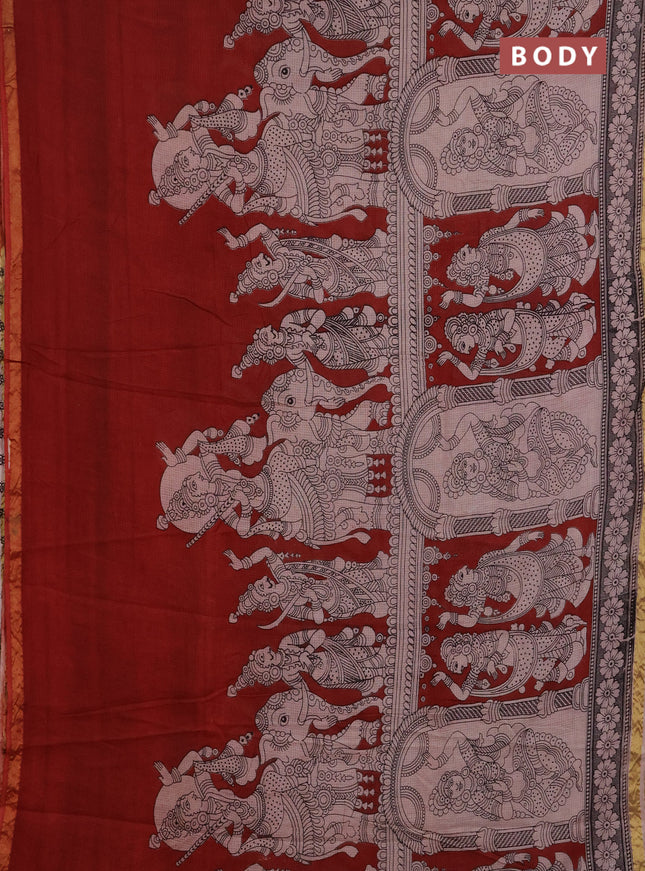 Kota kalamkari cotton saree maroon and beige with allover prints and piping border