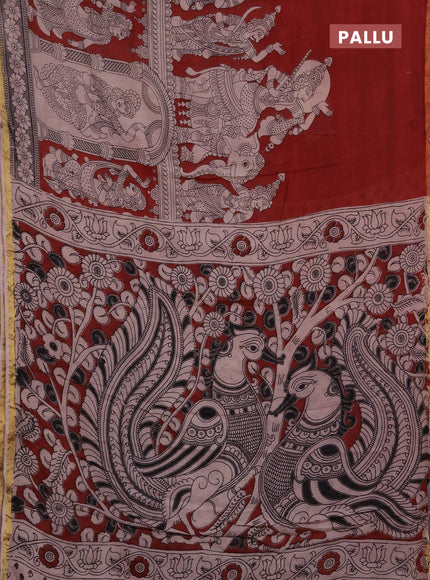 Kota kalamkari cotton saree maroon and beige with allover prints and piping border