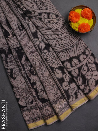 Kota kalamkari cotton saree black and beige with allover prints and piping border