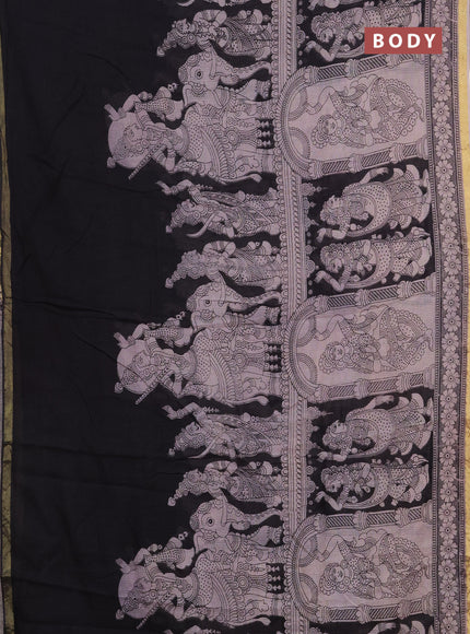 Kota kalamkari cotton saree black and beige with allover prints and piping border