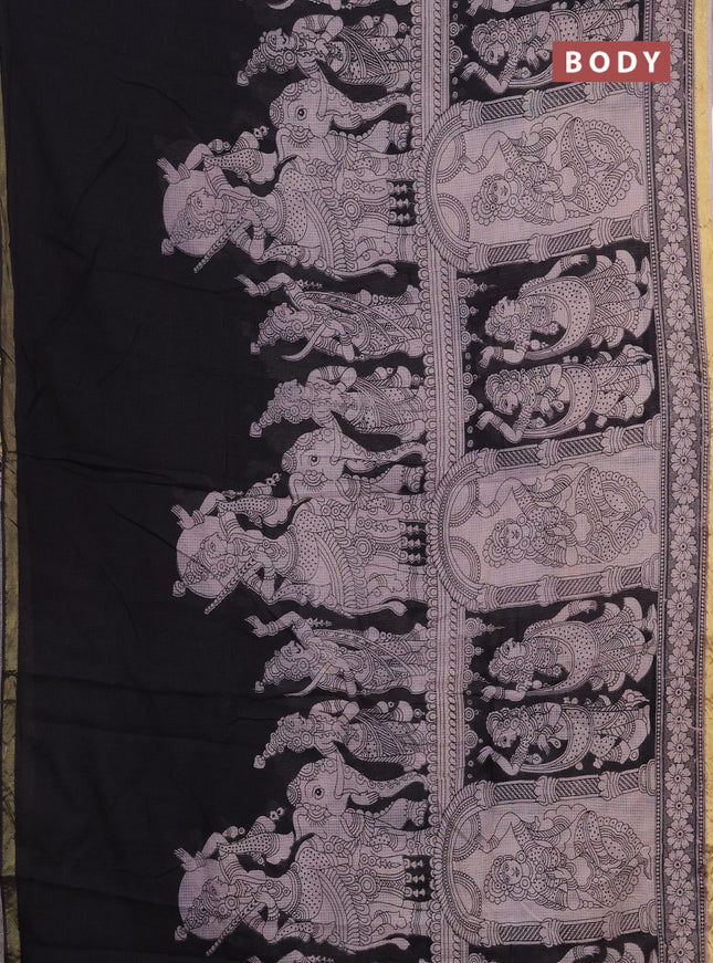 Kota kalamkari cotton saree black and beige with allover prints and piping border
