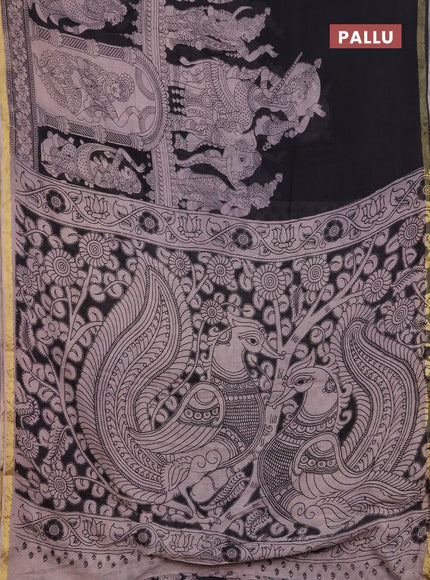 Kota kalamkari cotton saree black and beige with allover prints and piping border