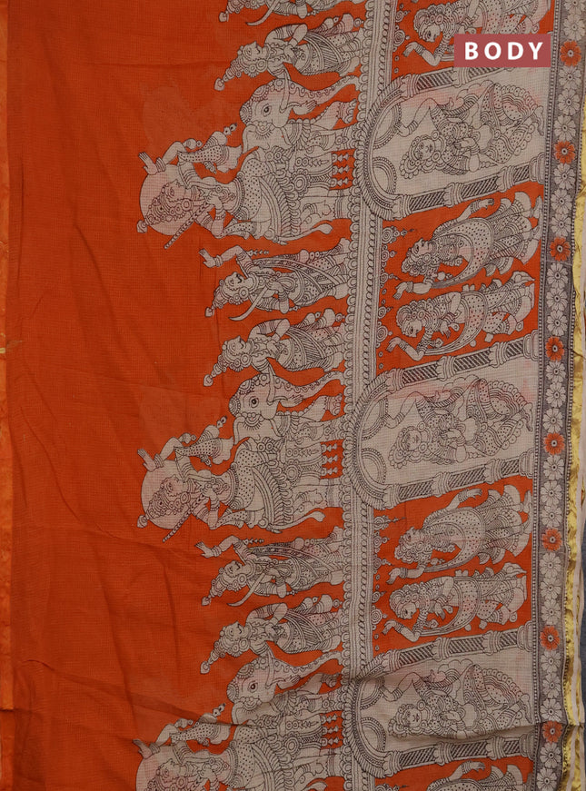 Kota kalamkari cotton saree orange and beige with allover prints and piping border