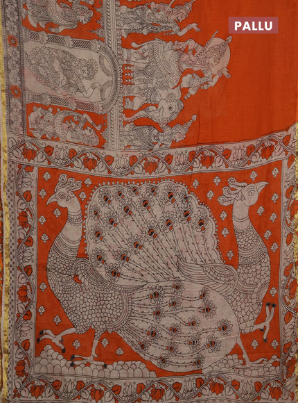 Kota kalamkari cotton saree orange and beige with allover prints and piping border