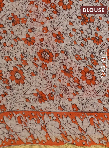 Kota kalamkari cotton saree orange and beige with allover prints and piping border