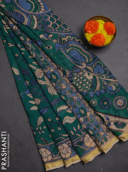 Kota kalamkari cotton saree teal green and pastel blue with allover prints and piping border
