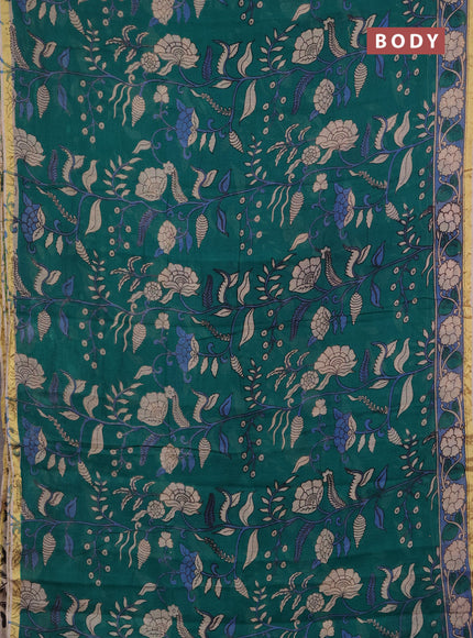 Kota kalamkari cotton saree teal green and pastel blue with allover prints and piping border