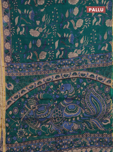 Kota kalamkari cotton saree teal green and pastel blue with allover prints and piping border