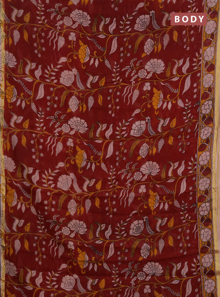 Kota kalamkari cotton saree maroon and beige with allover prints and piping border