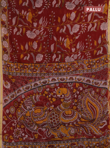 Kota kalamkari cotton saree maroon and beige with allover prints and piping border