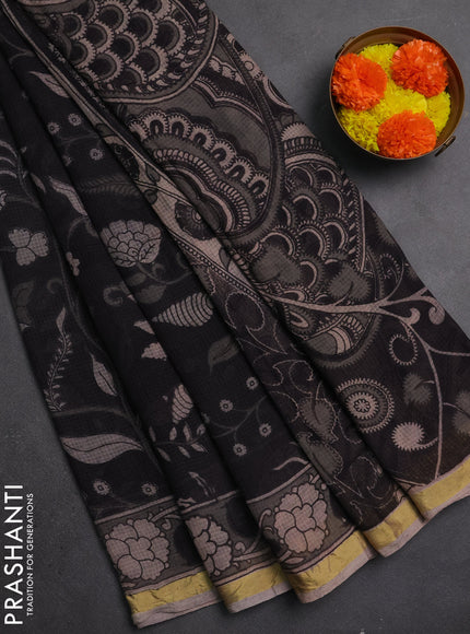 Kota kalamkari cotton saree black and beige with allover prints and piping border