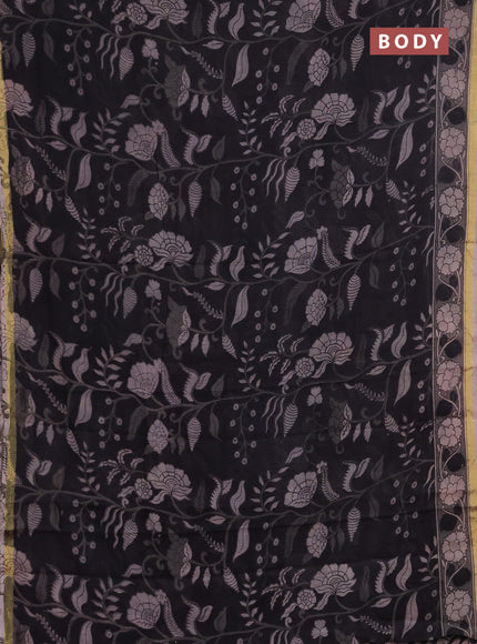 Kota kalamkari cotton saree black and beige with allover prints and piping border