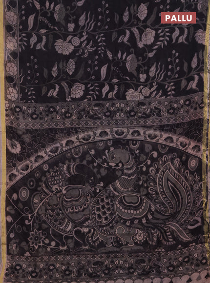 Kota kalamkari cotton saree black and beige with allover prints and piping border