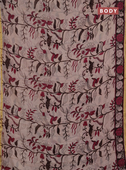 Kota kalamkari cotton saree beige and pink with allover prints and piping border