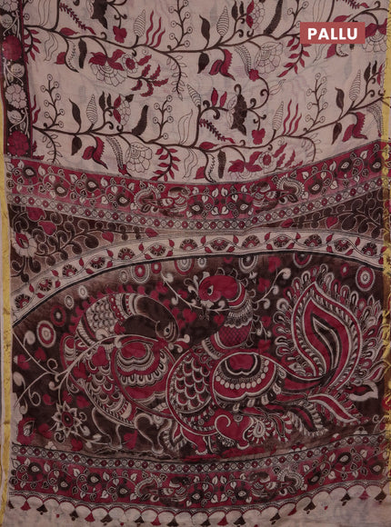 Kota kalamkari cotton saree beige and pink with allover prints and piping border