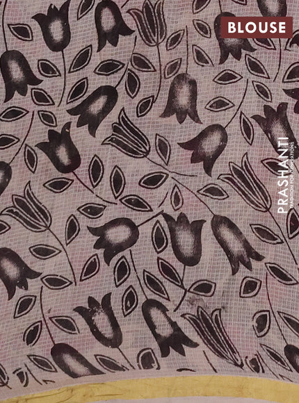 Kota kalamkari cotton saree beige and pink with allover prints and piping border