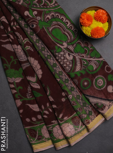 Kota kalamkari cotton saree coffee brown and beige with allover prints and piping border