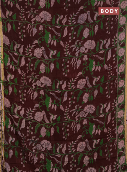 Kota kalamkari cotton saree coffee brown and beige with allover prints and piping border