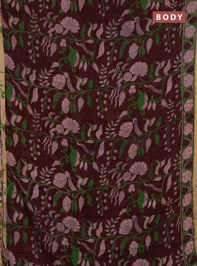 Kota kalamkari cotton saree coffee brown and beige with allover prints and piping border