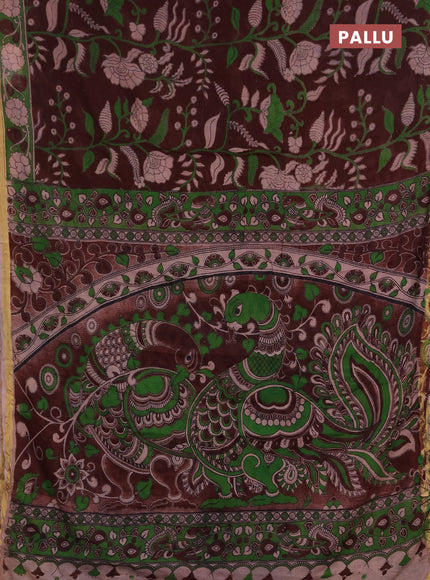 Kota kalamkari cotton saree coffee brown and beige with allover prints and piping border