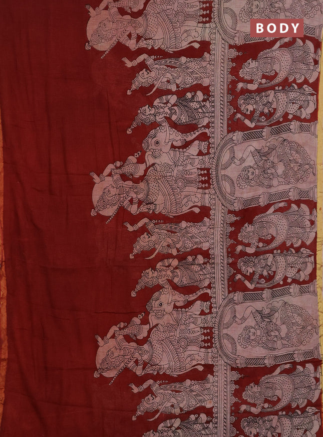Kota kalamkari cotton saree maroon and beige with allover prints and piping border