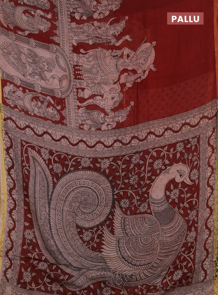 Kota kalamkari cotton saree maroon and beige with allover prints and piping border