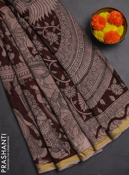 Kota kalamkari cotton saree coffee brown and beige with allover prints and piping border