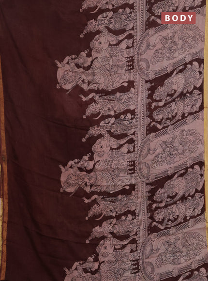 Kota kalamkari cotton saree coffee brown and beige with allover prints and piping border