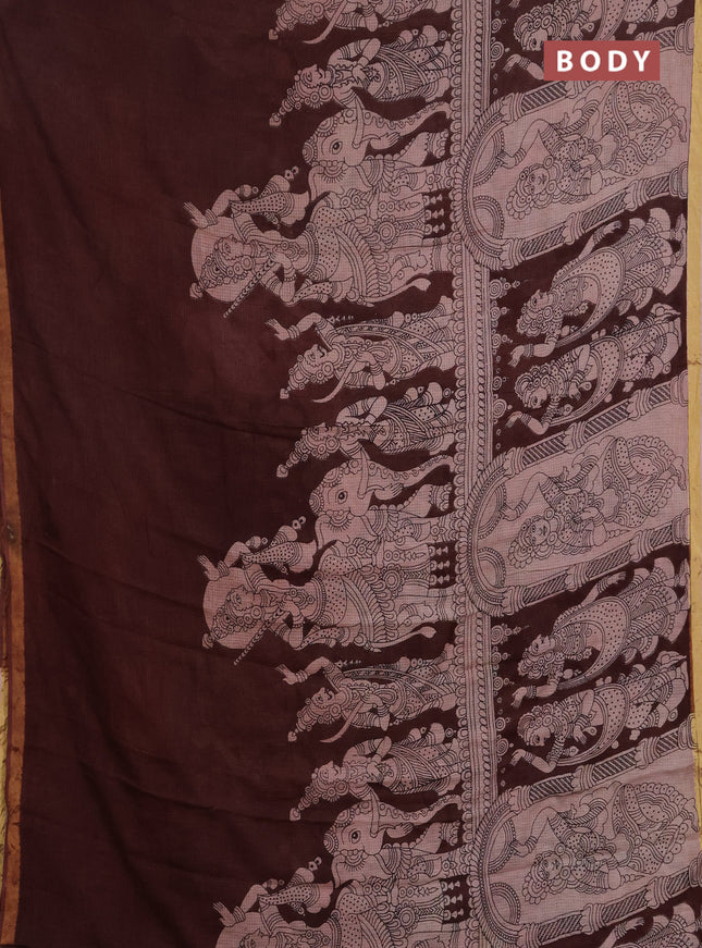 Kota kalamkari cotton saree coffee brown and beige with allover prints and piping border