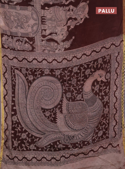 Kota kalamkari cotton saree coffee brown and beige with allover prints and piping border