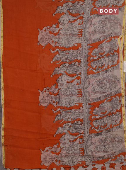 Kota kalamkari cotton saree orange and beige with allover prints and piping border