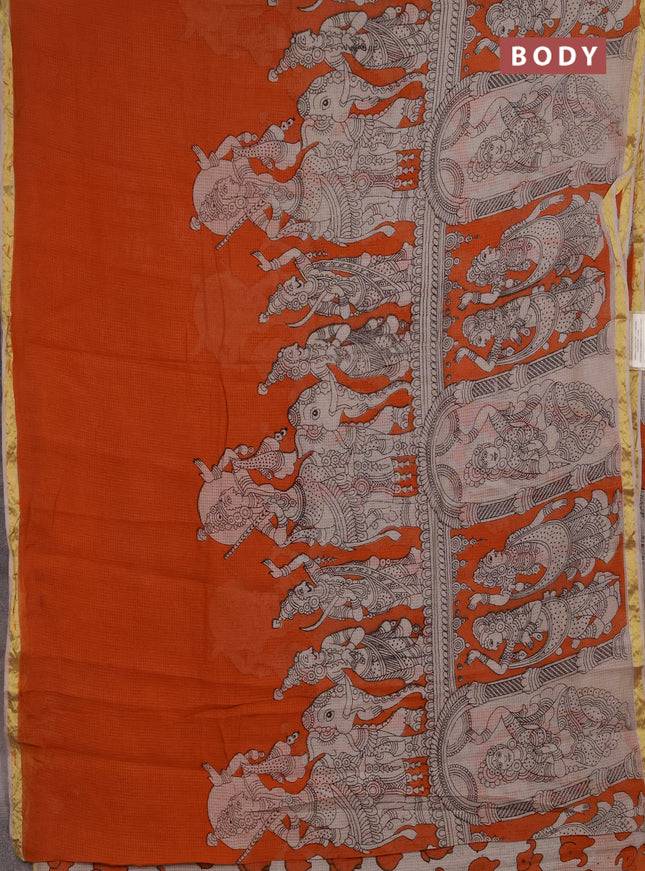 Kota kalamkari cotton saree orange and beige with allover prints and piping border