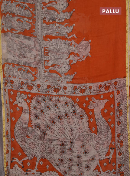 Kota kalamkari cotton saree orange and beige with allover prints and piping border