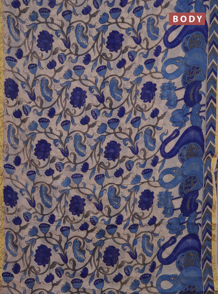 Kota kalamkari cotton saree beige and blue with allover prints and piping border