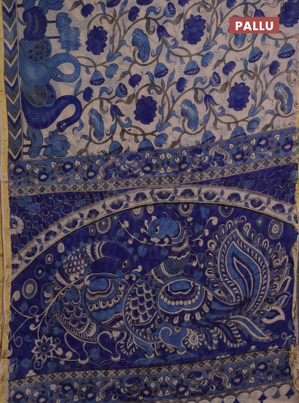Kota kalamkari cotton saree beige and blue with allover prints and piping border