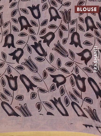 Kota kalamkari cotton saree maroon and blue with allover prints and piping border