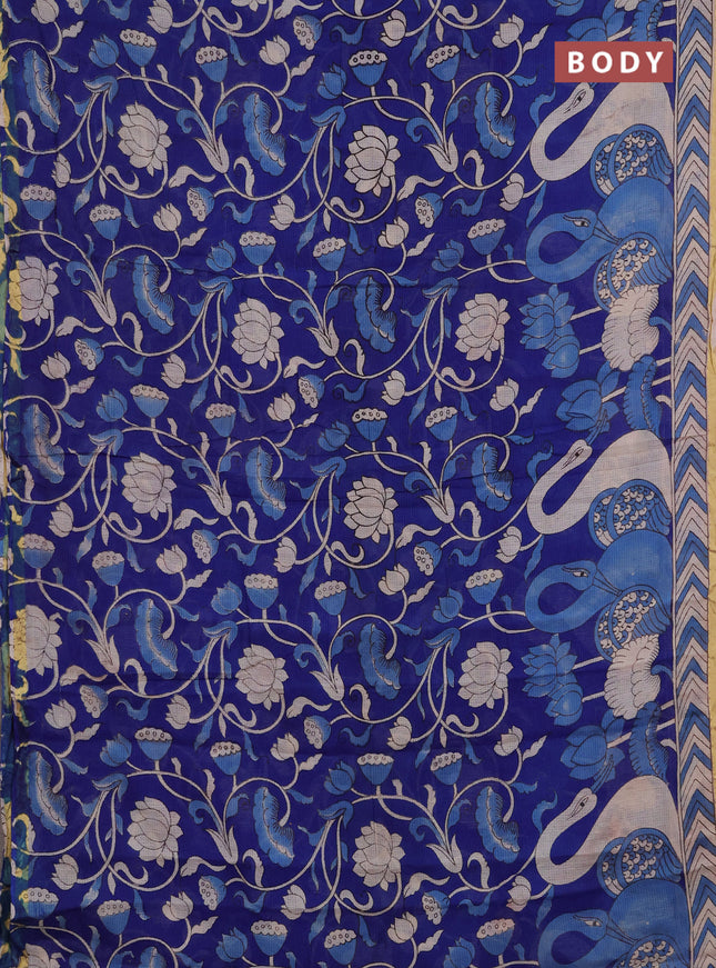 Kota kalamkari cotton saree blue and beige with allover prints and piping border