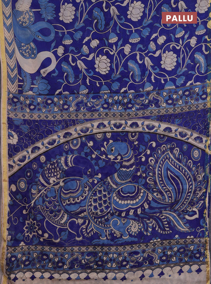 Kota kalamkari cotton saree blue and beige with allover prints and piping border