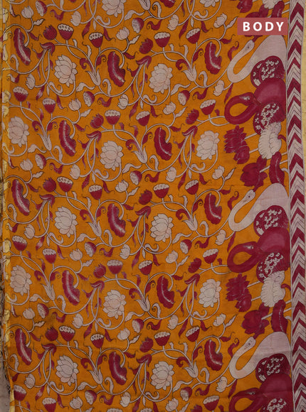 Kota kalamkari cotton saree mustard yellow and pink with allover prints and piping border