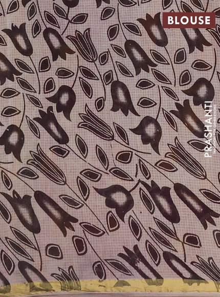 Kota kalamkari cotton saree mustard yellow and pink with allover prints and piping border