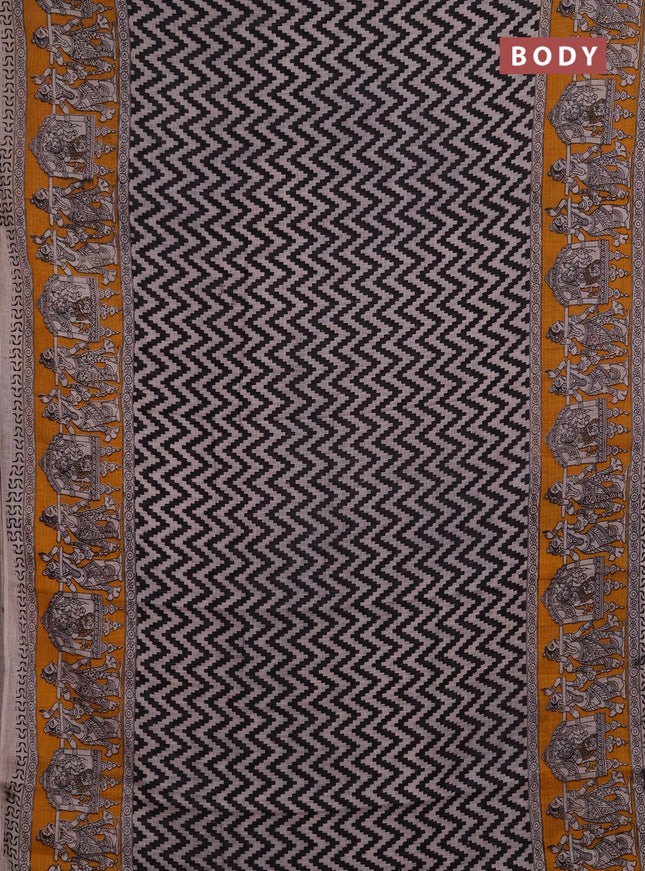 Kota kalamkari cotton saree black and mustard yellow with allover zigzag prints and printed border