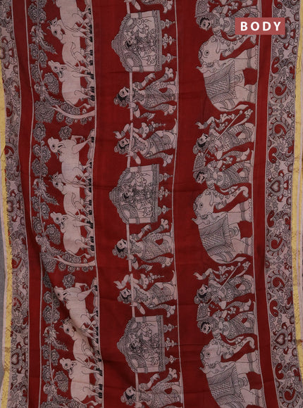 Kota kalamkari cotton saree maroon and beige with allover prints and piping border