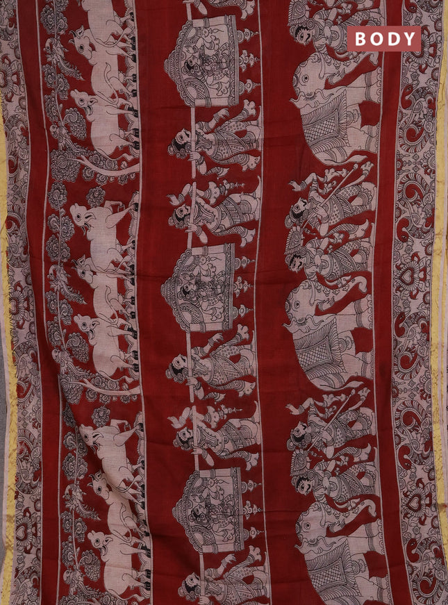 Kota kalamkari cotton saree maroon and beige with allover prints and piping border