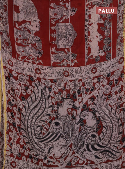 Kota kalamkari cotton saree maroon and beige with allover prints and piping border