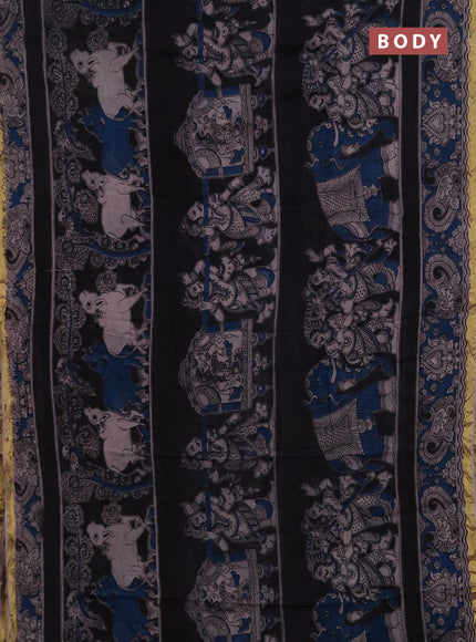 Kota kalamkari cotton saree teal blue and beige with allover prints and piping border