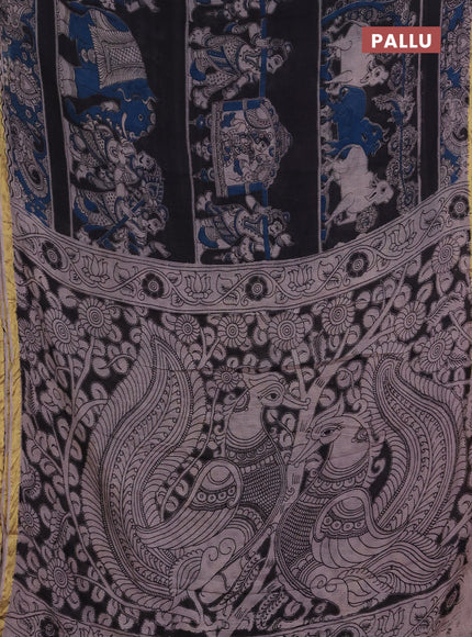 Kota kalamkari cotton saree teal blue and beige with allover prints and piping border
