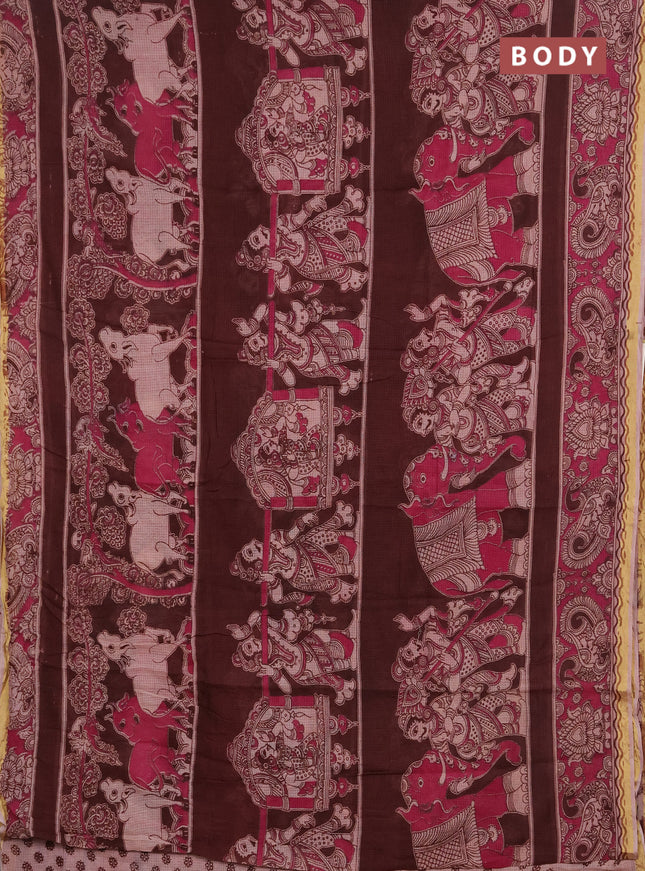 Kota kalamkari cotton saree coffee brown and beige with allover prints and piping border