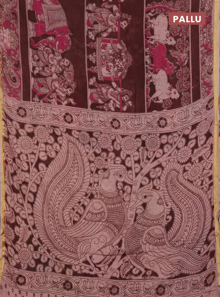 Kota kalamkari cotton saree coffee brown and beige with allover prints and piping border
