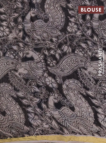 Kota kalamkari cotton saree beige and teal blue with allover pichwai prints and piping border
