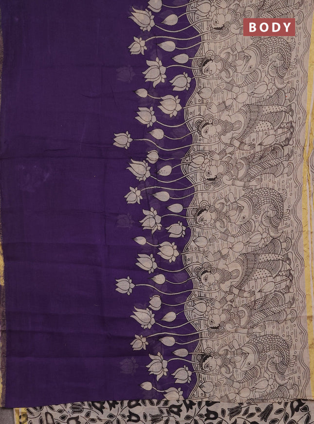 Kota kalamkari cotton saree purple and beige with allover prints and piping border